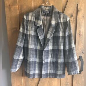 Blue and Gray Plaid Boyfriend Blazer